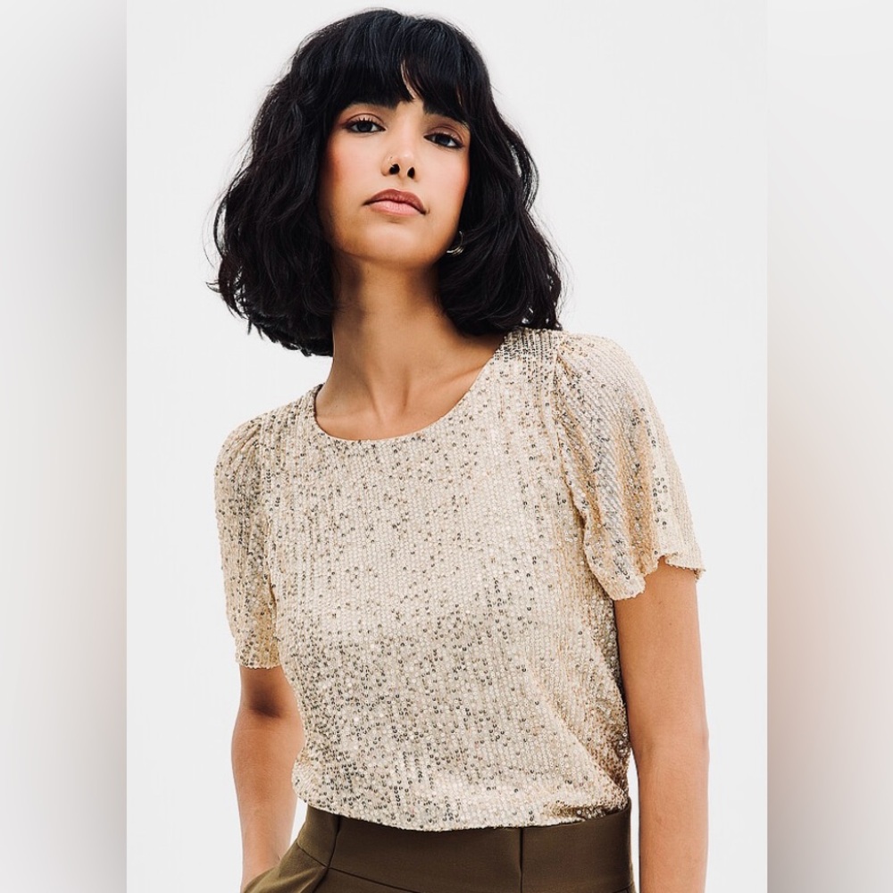 Elegant Sequin Beige Top Franck Lyman